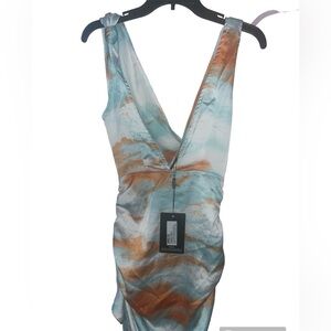 PLT -Multi Tie Dye Satin Plunge wrap dress sz US 4